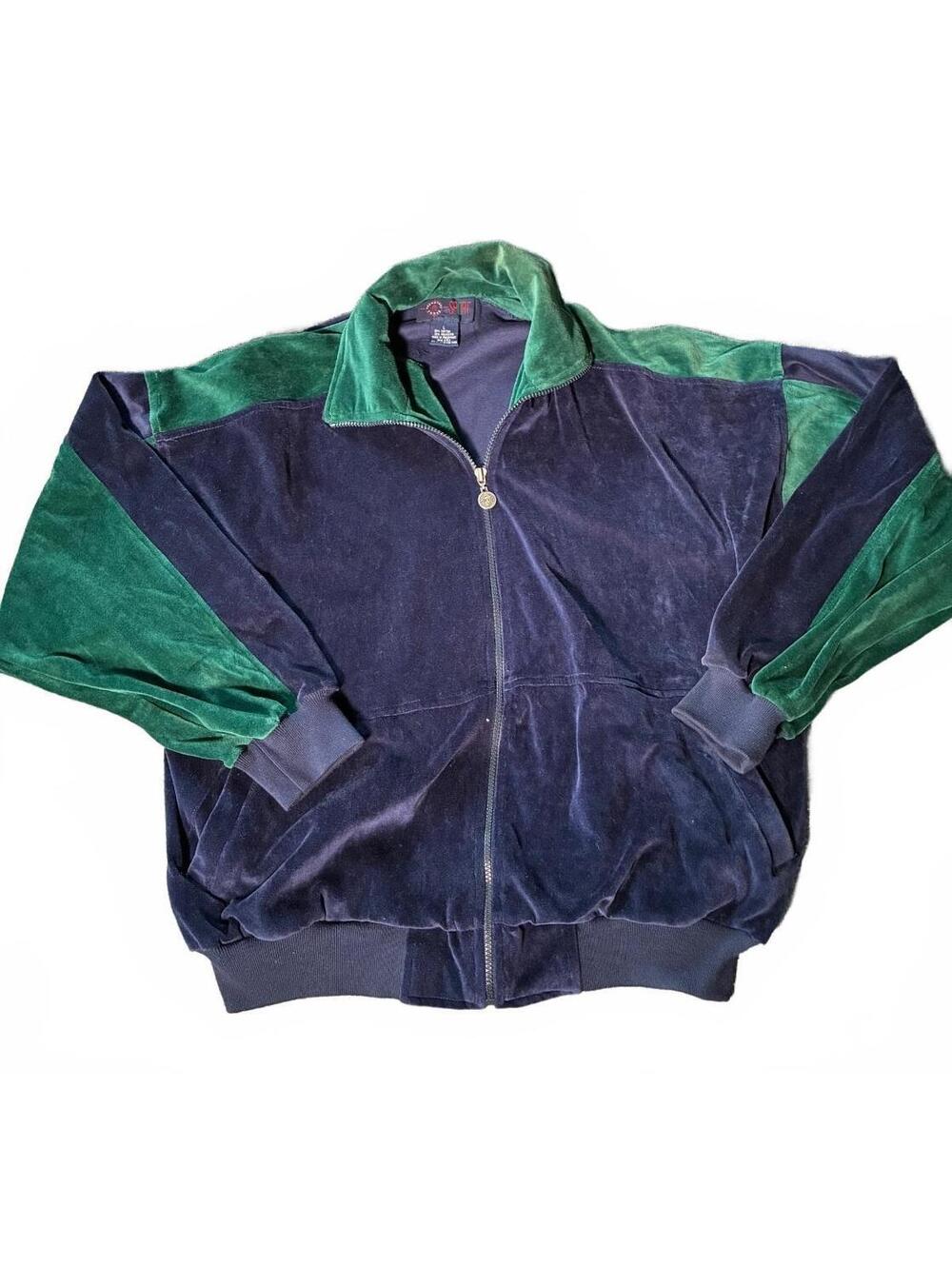 Vintage 90’s Roundtree and Yorke Sport Jacket Velvet Green/Blue Tracksuit Style